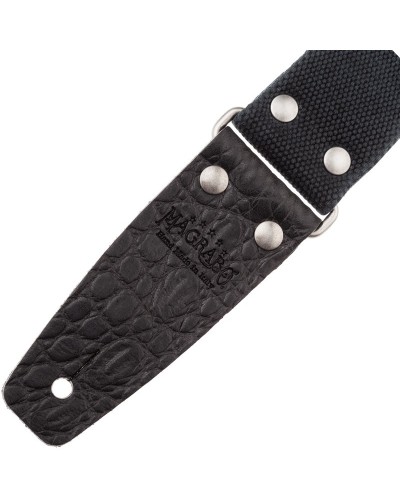 Guitar Strap Black Cotton And Genuine Leather 5 Cm Embossed Stripe SC Entry Olded 