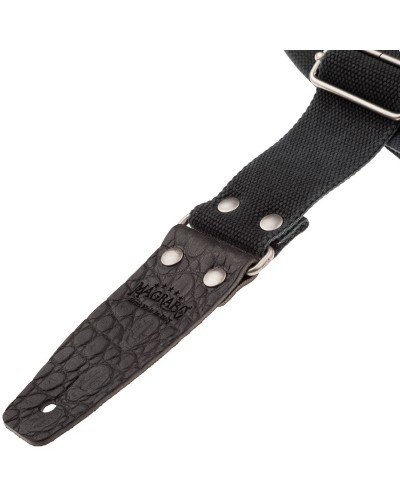 Guitar Strap Black Cotton And Genuine Leather 5 Cm Embossed Stripe SC Entry Olded 