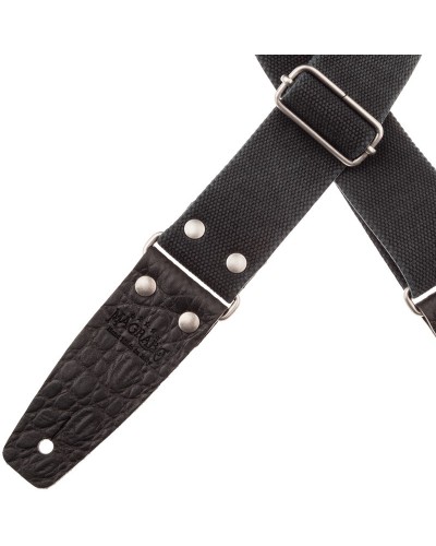 Guitar Strap Black Cotton And Genuine Leather 5 Cm Embossed Stripe SC Entry Olded 