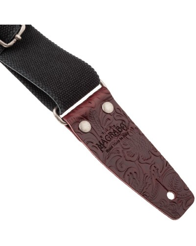 Guitar Strap Black Cotton And Genuine Leather 5 Cm Embossed Stripe SC Entry Olded 