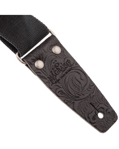 Tracolla per Chitarra e Basso Nero Cotone E Vera Pelle 5 Cm Embossed Stripe SC Entry Olded 