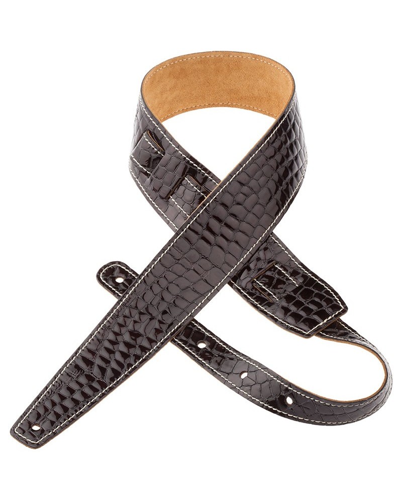 Guitar Strap Brown Genuine Leather 6 Cm Holes HS Rilievo 