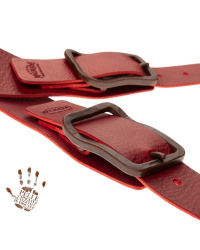 Tracolla per Chitarra e Basso Bordeaux Vera Pelle Conciata Al Vegetale 7 Cm Rame Twin Buckle TC Core 