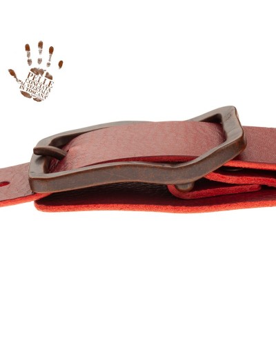 Tracolla per Chitarra e Basso Bordeaux Vera Pelle Conciata Al Vegetale 7 Cm Rame Twin Buckle TC Core 