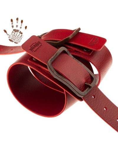 Tracolla per Chitarra e Basso Bordeaux Vera Pelle Conciata Al Vegetale 7 Cm Rame Twin Buckle TC Core 