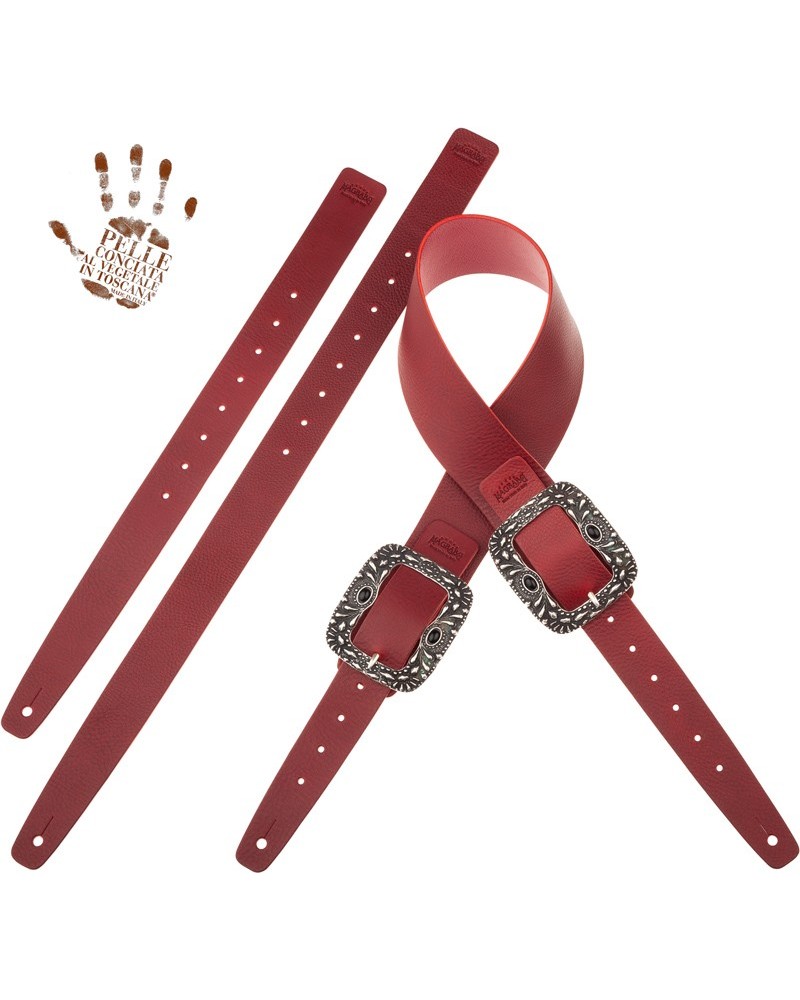 Tracolla per Chitarra e Basso Bordeaux Vera Pelle Conciata Al Vegetale 7 Cm S Twin Buckle TC Core 