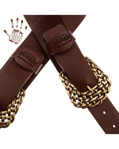 Guitar Strap Brown Certified Vegetable Tanned Leather 7 Cm Bride Twin Buckle TC Core 