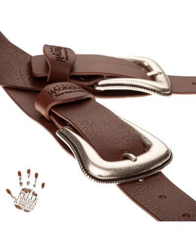 twin buckle tc core marrone scuro 7 cm fibbie l argento