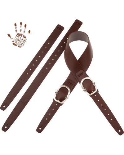 Guitar Strap Brown Certified Vegetable Tanned Leather 7 Cm Old Rounded Twin Buckle TC Core 