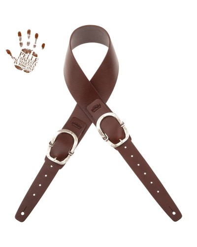 Guitar Strap Brown Certified Vegetable Tanned Leather 7 Cm Old Rounded Twin Buckle TC Core 