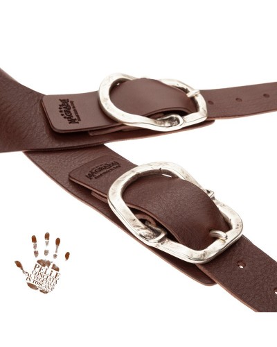 Guitar Strap Brown Certified Vegetable Tanned Leather 7 Cm Old Rounded Twin Buckle TC Core 