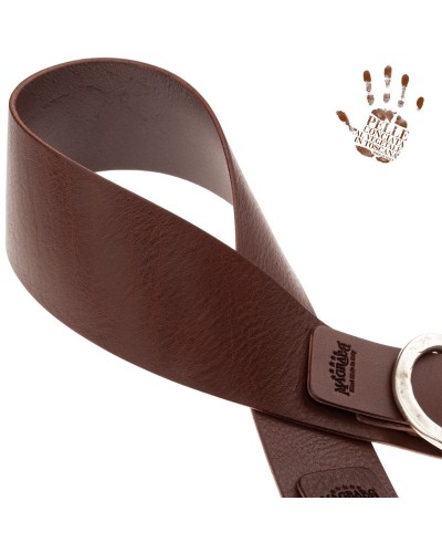 Guitar Strap Brown Certified Vegetable Tanned Leather 7 Cm Old Rounded Twin Buckle TC Core 