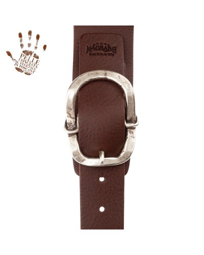 Guitar Strap Brown Certified Vegetable Tanned Leather 7 Cm Old Rounded Twin Buckle TC Core 