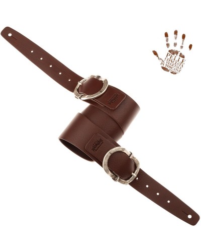 Guitar Strap Brown Certified Vegetable Tanned Leather 7 Cm Old Rounded Twin Buckle TC Core 