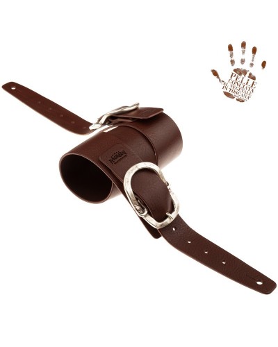 Guitar Strap Brown Certified Vegetable Tanned Leather 7 Cm Old Rounded Twin Buckle TC Core 