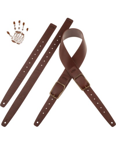 Guitar Strap Brown Certified Vegetable Tanned Leather 7 Cm Old Square Twin Buckle TC Core 