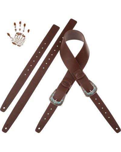 Guitar Strap Brown Certified Vegetable Tanned Leather 7 Cm T-Stone Twin Buckle TC Core 