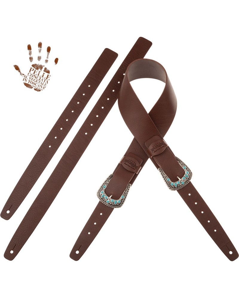 Guitar Strap Brown Certified Vegetable Tanned Leather 7 Cm T-Stone Twin Buckle TC Core 