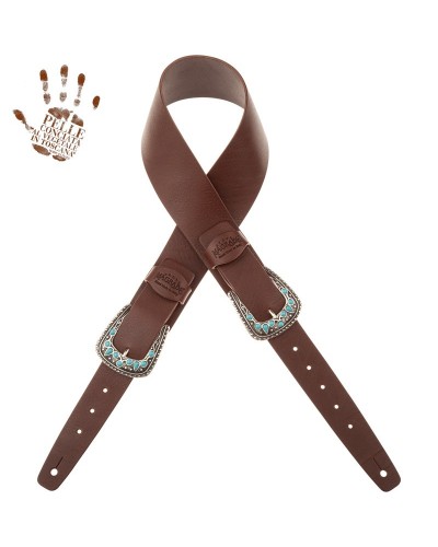 Guitar Strap Brown Certified Vegetable Tanned Leather 7 Cm T-Stone Twin Buckle TC Core 