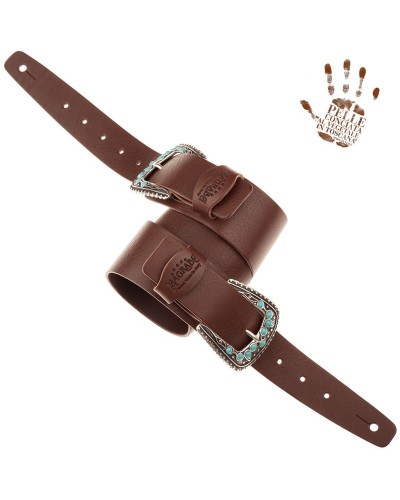 twin buckle tc core marrone scuro 7 cm fibbie drop stone turchese