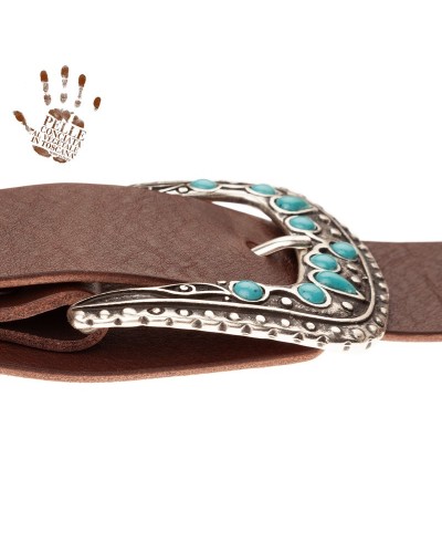 twin buckle tc core marrone scuro 7 cm fibbie drop stone turchese