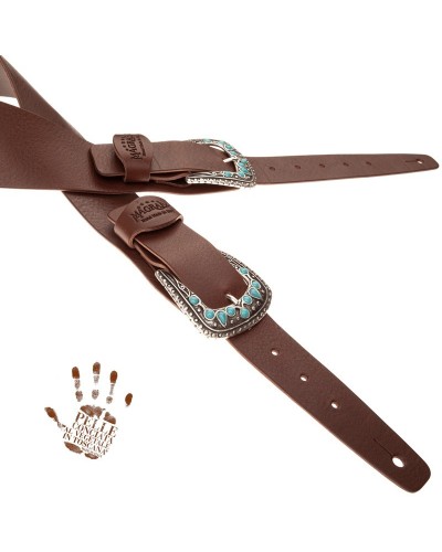 Guitar Strap Brown Certified Vegetable Tanned Leather 7 Cm T-Stone Twin Buckle TC Core 