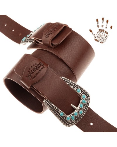 Guitar Strap Brown Certified Vegetable Tanned Leather 7 Cm T-Stone Twin Buckle TC Core 