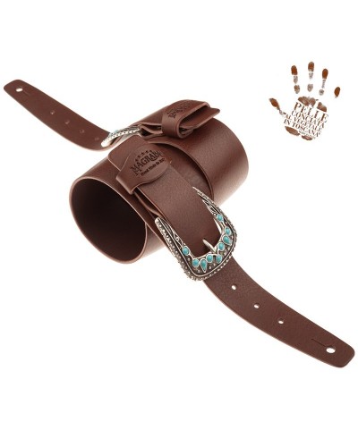 Guitar Strap Brown Certified Vegetable Tanned Leather 7 Cm T-Stone Twin Buckle TC Core 