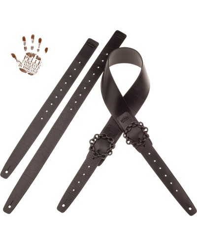 Tracolla per Chitarra e Basso Nero Vera Pelle Conciata Al Vegetale 7 Cm Chain Twin Buckle TC Core 