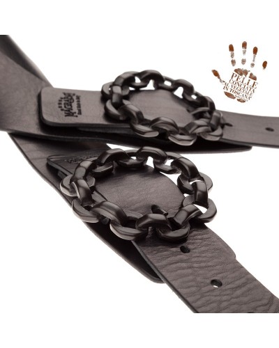 Tracolla per Chitarra e Basso Nero Vera Pelle Conciata Al Vegetale 7 Cm Chain Twin Buckle TC Core 