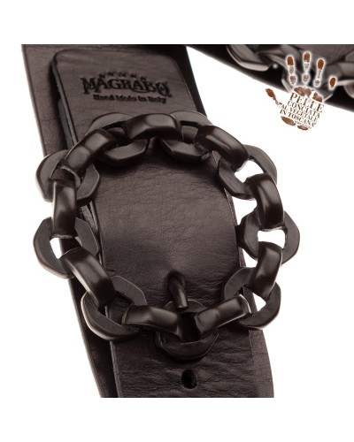 Tracolla per Chitarra e Basso Nero Vera Pelle Conciata Al Vegetale 7 Cm Chain Twin Buckle TC Core 