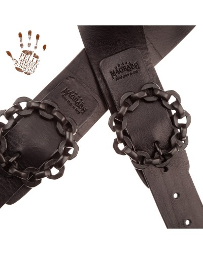 Tracolla per Chitarra e Basso Nero Vera Pelle Conciata Al Vegetale 7 Cm Chain Twin Buckle TC Core 