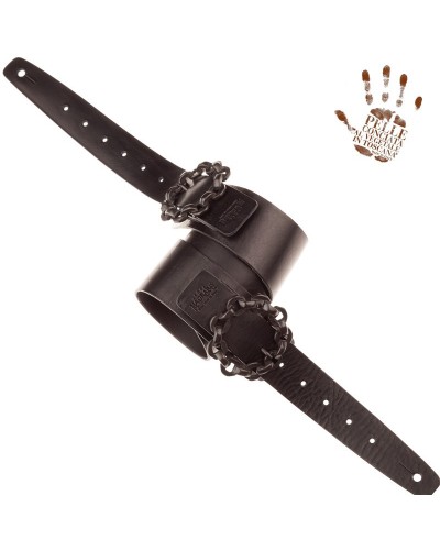 Tracolla per Chitarra e Basso Nero Vera Pelle Conciata Al Vegetale 7 Cm Chain Twin Buckle TC Core 