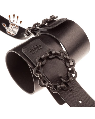 Tracolla per Chitarra e Basso Nero Vera Pelle Conciata Al Vegetale 7 Cm Chain Twin Buckle TC Core 