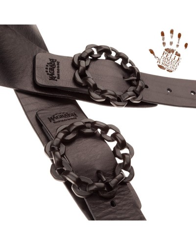 Tracolla per Chitarra e Basso Nero Vera Pelle Conciata Al Vegetale 7 Cm Chain Twin Buckle TC Core 