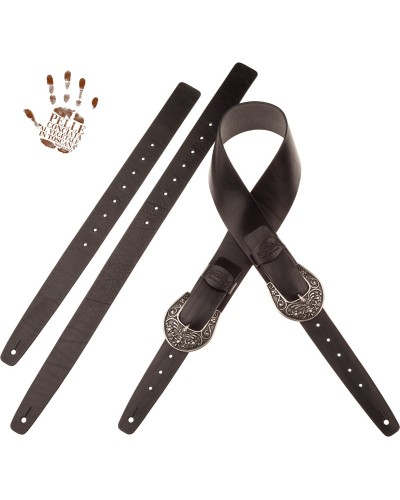 Tracolla per Chitarra e Basso Nero Vera Pelle Conciata Al Vegetale 7 Cm El Charro Twin Buckle TC Core 