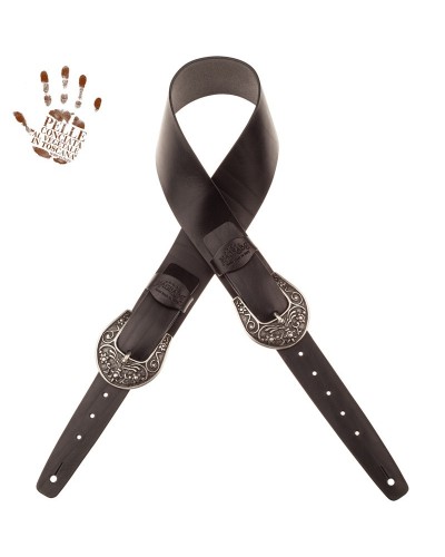 Tracolla per Chitarra e Basso Nero Vera Pelle Conciata Al Vegetale 7 Cm El Charro Twin Buckle TC Core 