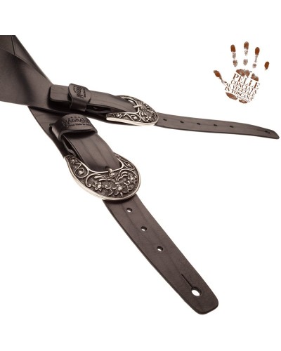 Tracolla per Chitarra e Basso Nero Vera Pelle Conciata Al Vegetale 7 Cm El Charro Twin Buckle TC Core 