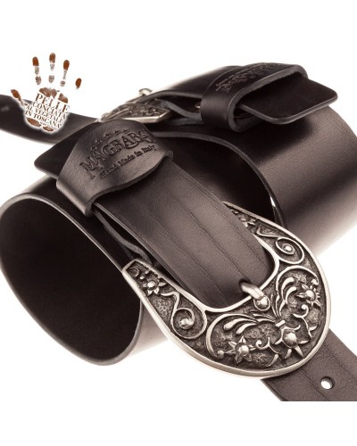 Tracolla per Chitarra e Basso Nero Vera Pelle Conciata Al Vegetale 7 Cm El Charro Twin Buckle TC Core 