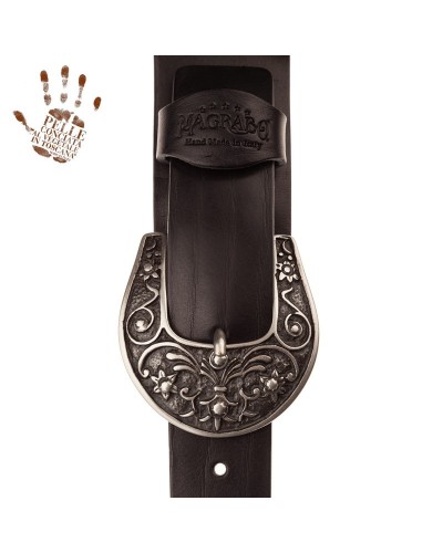 Guitar Strap Black Certified Vegetable Tanned Leather 7 Cm El Charro Twin Buckle TC Core 