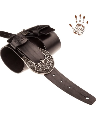 Tracolla per Chitarra e Basso Nero Vera Pelle Conciata Al Vegetale 7 Cm El Charro Twin Buckle TC Core 