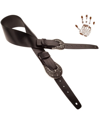 Tracolla per Chitarra e Basso Nero Vera Pelle Conciata Al Vegetale 7 Cm El Charro Twin Buckle TC Core 