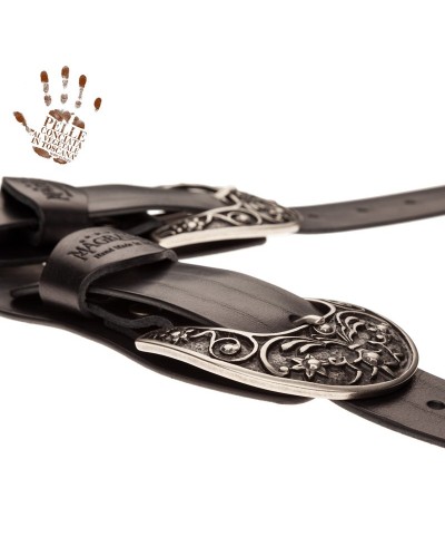 Tracolla per Chitarra e Basso Nero Vera Pelle Conciata Al Vegetale 7 Cm El Charro Twin Buckle TC Core 