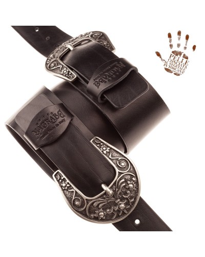 Tracolla per Chitarra e Basso Nero Vera Pelle Conciata Al Vegetale 7 Cm El Charro Twin Buckle TC Core 