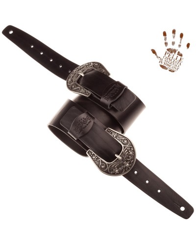 Tracolla per Chitarra e Basso Nero Vera Pelle Conciata Al Vegetale 7 Cm El Charro Twin Buckle TC Core 