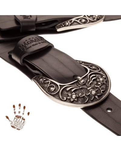 Tracolla per Chitarra e Basso Nero Vera Pelle Conciata Al Vegetale 7 Cm El Charro Twin Buckle TC Core 