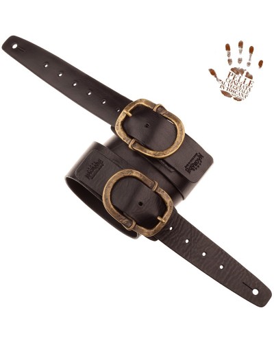 Tracolla per Chitarra e Basso Nero Vera Pelle Conciata Al Vegetale 7 Cm Old Rounded Twin Buckle TC Core 