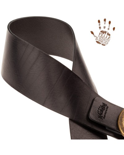 Guitar Strap Black Certified Vegetable Tanned Leather 7 Cm Old Rounded Twin Buckle TC Core 