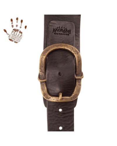 Tracolla per Chitarra e Basso Nero Vera Pelle Conciata Al Vegetale 7 Cm Old Rounded Twin Buckle TC Core 