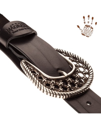 Tracolla per Chitarra e Basso Nero Vera Pelle Conciata Al Vegetale 7 Cm Woven Twin Buckle TC Core 